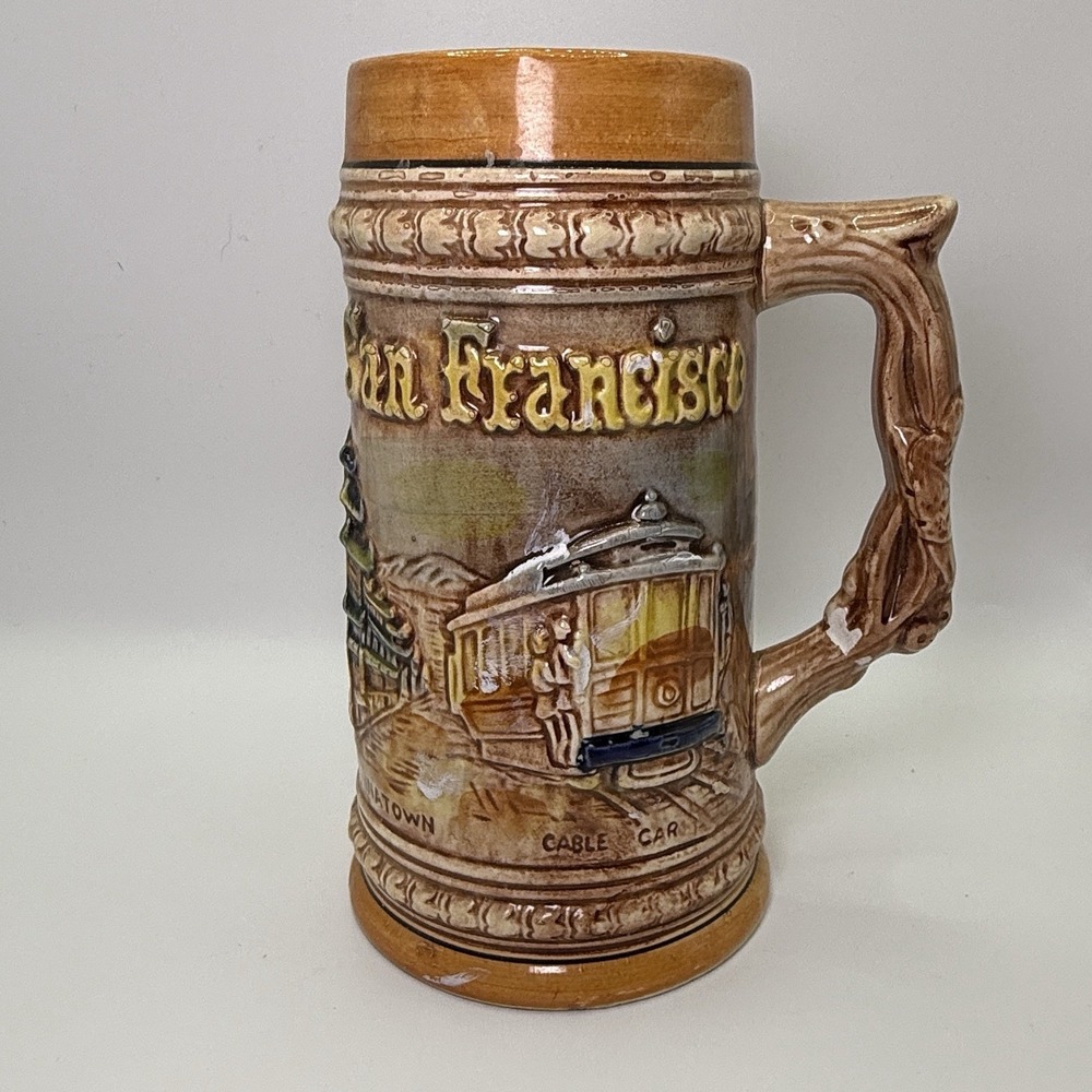 7" (inch) Ceramic San Francisco Chinatown Cable Car Beer‎ Stein Made In Japan